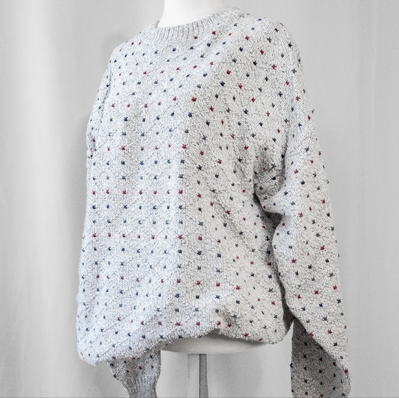 Vintage 90s grey cotton pullover polka dot oversize grandpa sweater - Picture 4 of 6